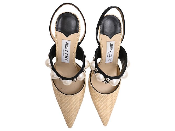 Décolleté Jimmy Choo Breslin 100 in Raffia Beige - vista 5