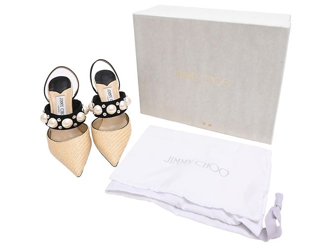 Décolleté Jimmy Choo Breslin 100 in Raffia Beige - vista 7