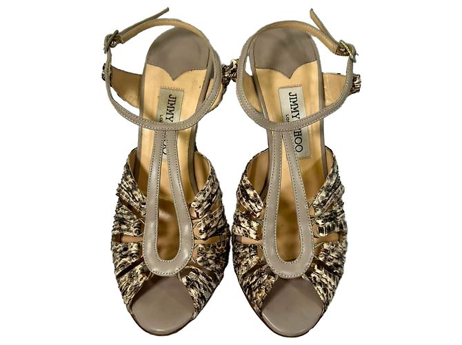 Jimmy Choo Python Embossed Strappy Sandals in Animal Print Leather Python print - view 3