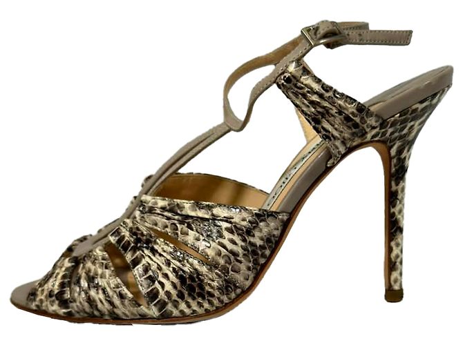 Jimmy Choo Python Embossed Strappy Sandals in Animal Print Leather Python print - view 5