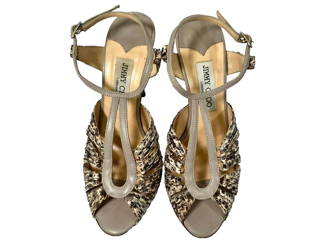 Jimmy Choo Python Embossed Strappy Sandals in Animal Print Leather Python print - view 6