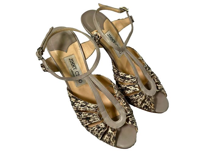 Jimmy Choo Python Embossed Strappy Sandals in Animal Print Leather Python print - view 7