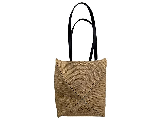 Sac cabas pliable Loewe X Paula's Ibiza Medium Puzzle en raphia beige - vue 2