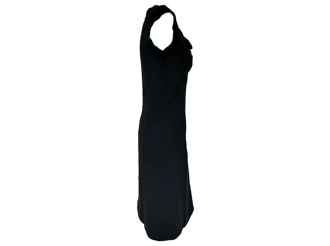 Céline Celine Midi-Kleid mit Rüschenhalsausschnitt aus schwarzer Wolle - Ansicht 2