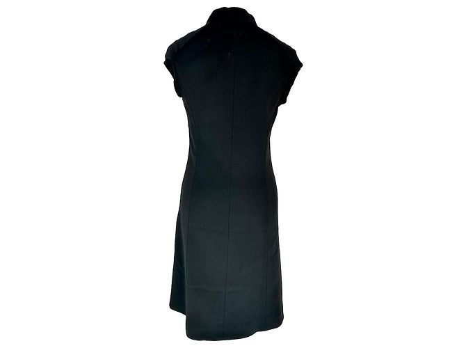 Céline Celine Midi-Kleid mit Rüschenhalsausschnitt aus schwarzer Wolle - Ansicht 3