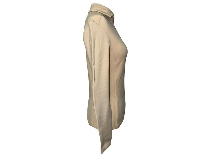 Suéter con cremallera Prada con parches en los codos de lana beige - vista 2