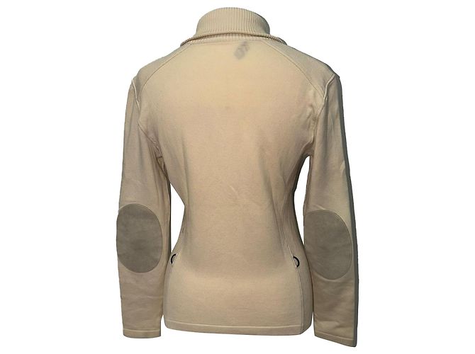 Suéter con cremallera Prada con parches en los codos de lana beige - vista 3