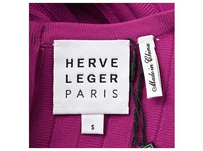 Herve Leger Vestido Bridget de malha canelada plissada em rayon roxo por Hervé Léger - vista 4