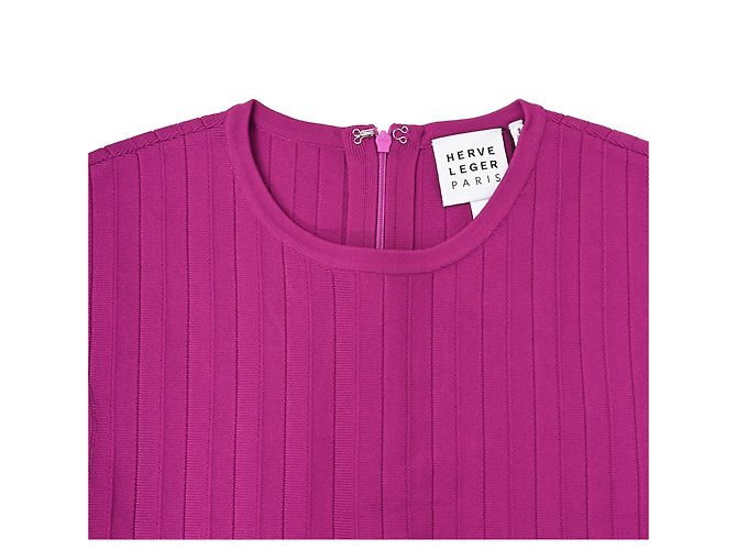Herve Leger Vestido Bridget de malha canelada plissada em rayon roxo por Hervé Léger - vista 8