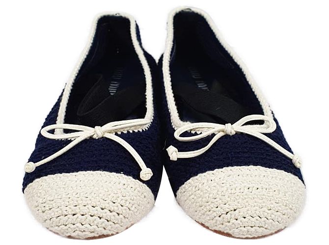 Bailarinas Miu Miu de punta cap de crochet, algodón azul marino - vista 2
