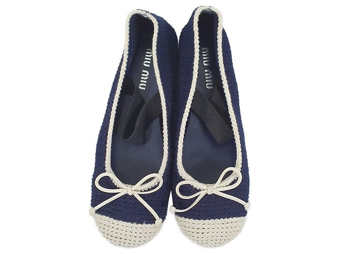 Bailarinas Miu Miu de punta cap de crochet, algodón azul marino - vista 5