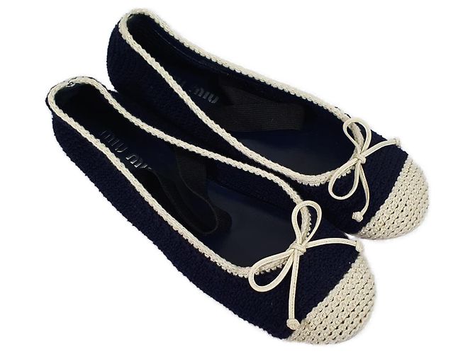 Bailarinas Miu Miu de punta cap de crochet, algodón azul marino - vista 6