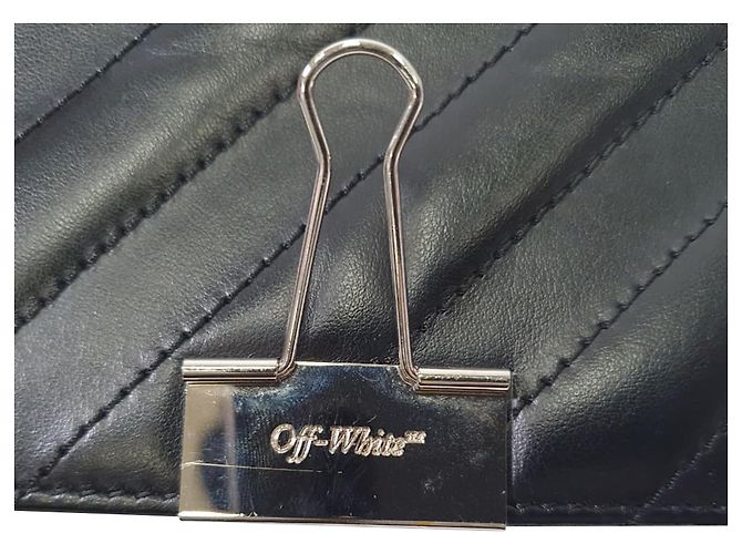 Off White Off-White Diagonal Padded Binder Flap Schultertasche aus schwarzem Leder - Ansicht 10