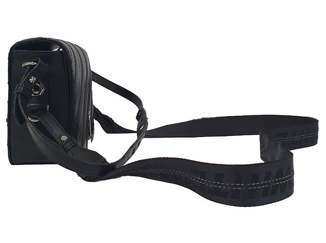 Off White Off-White Diagonal Padded Binder Flap Schultertasche aus schwarzem Leder - Ansicht 2