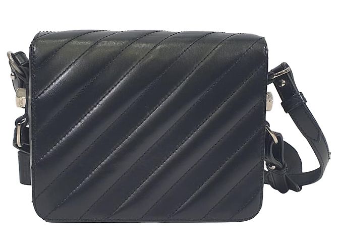 Off White Off-White Diagonal Padded Binder Flap Schultertasche aus schwarzem Leder - Ansicht 3