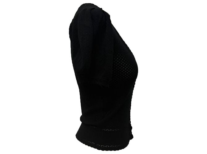 Autre Marque Doen Strickjacke mit kurzen Ärmeln aus schwarzer Wolle - Ansicht 2