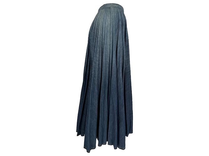 Falda midi vaquera plisada Dior en algodón azul - vista 2