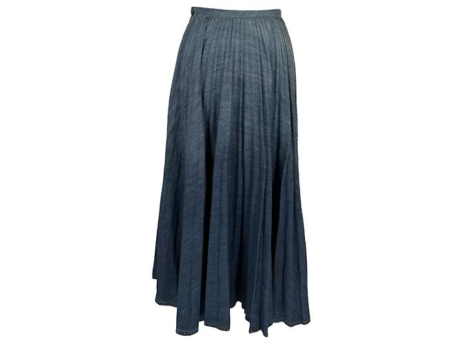 Falda midi vaquera plisada Dior en algodón azul - vista 3