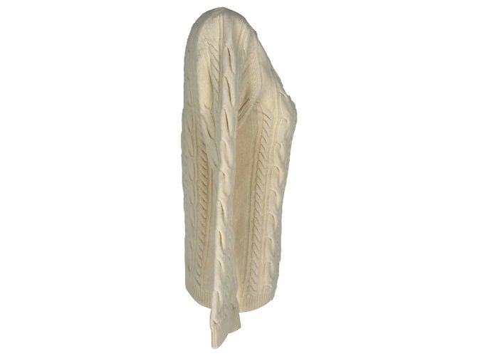 Suéter de tricô com gola canoa Max Mara em lã creme Branco Cru - vista 2