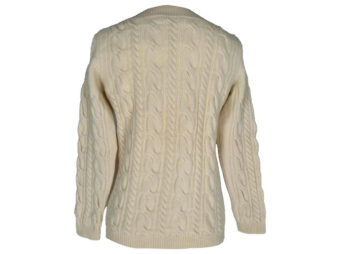 Suéter de tricô com gola canoa Max Mara em lã creme Branco Cru - vista 3