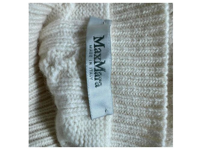 Suéter de tricô com gola canoa Max Mara em lã creme Branco Cru - vista 4