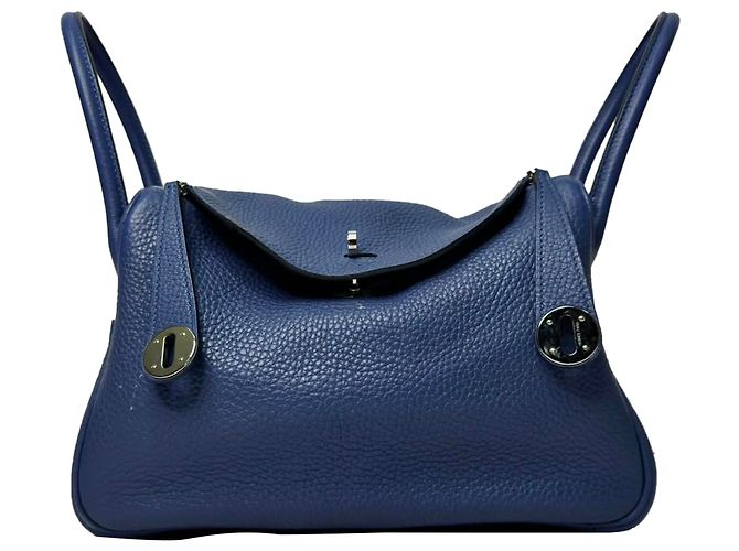Borsa a tracolla Hermès Lindy 26 in pelle blu navy - vista 12