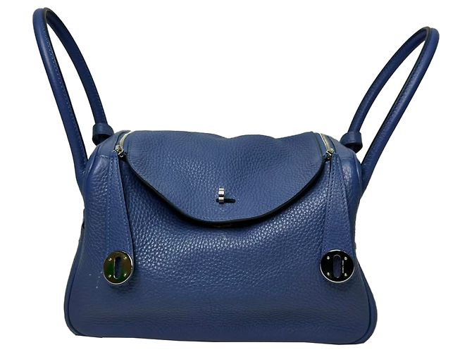 Borsa a tracolla Hermès Lindy 26 in pelle blu navy - vista 13