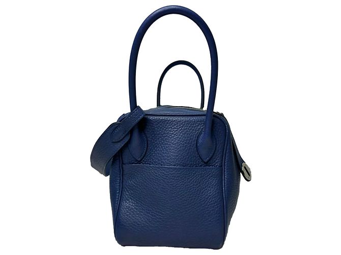 Borsa a tracolla Hermès Lindy 26 in pelle blu navy - vista 14