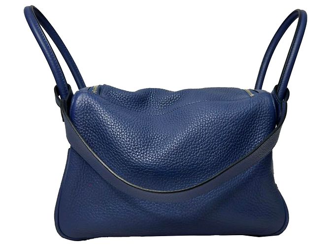 Borsa a tracolla Hermès Lindy 26 in pelle blu navy - vista 15