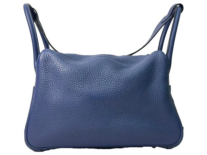 Borsa a tracolla Hermès Lindy 26 in pelle blu navy - vista 2