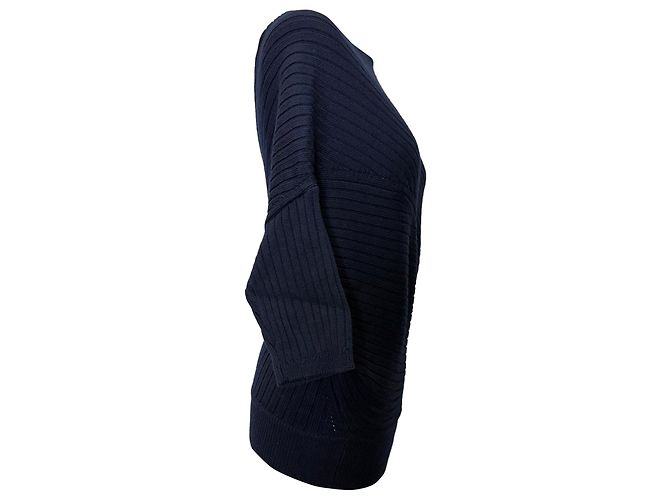 JW Anderson J.W. Anderson 3/4 Dolman-Ärmel Pullover mit Boot Ausschnitt aus Navy Merino-Wolle Blau Marineblau - Ansicht 3