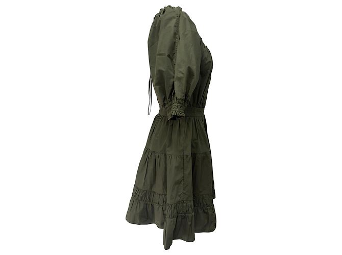 Robe courte à volants et manches bouffantes Ulla Johnson en coton olive Vert Vert olive - vue 2