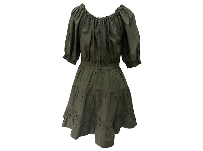 Robe courte à volants et manches bouffantes Ulla Johnson en coton olive Vert Vert olive - vue 3