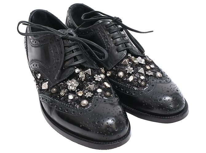 Scarpe brogue con borchie in pelle nera Dolce & Gabbana Nero - vista 2