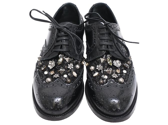 Scarpe brogue con borchie in pelle nera Dolce & Gabbana Nero - vista 3