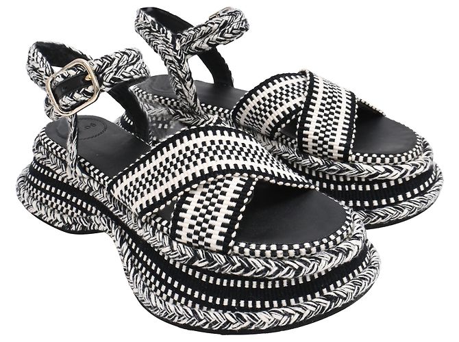 Sandali con zeppa Meril Monochrome in cotone intrecciato nero di Chloé - vista 4
