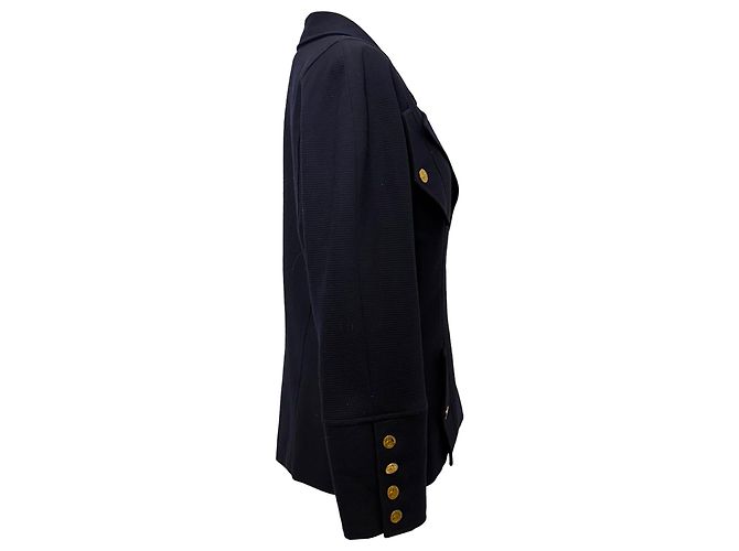 Timeless Chanel Gold Button Jacket in Navy Blue Wool - view 2