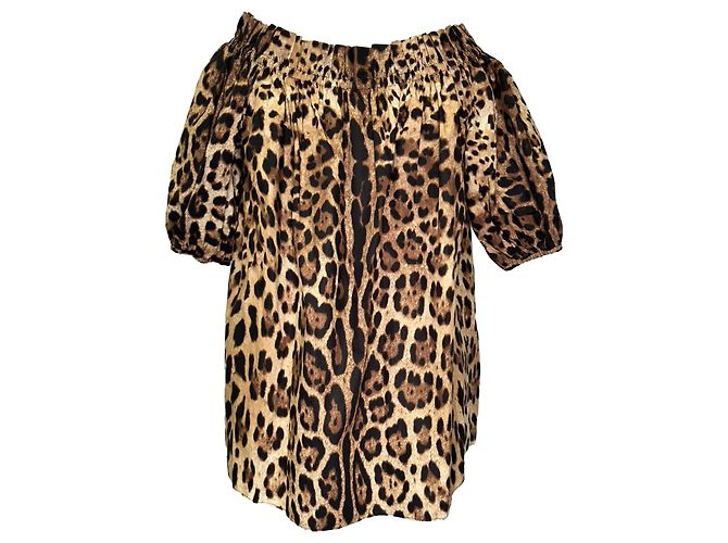 Top a spalle scoperte Dolce & Gabbana con stampa leopardata in cotone marrone - vista 3