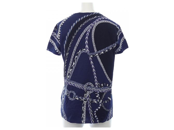 Hermès Hermes Baumwoll-T-Shirt Schwarz Weiß Blau Marineblau - Ansicht 2