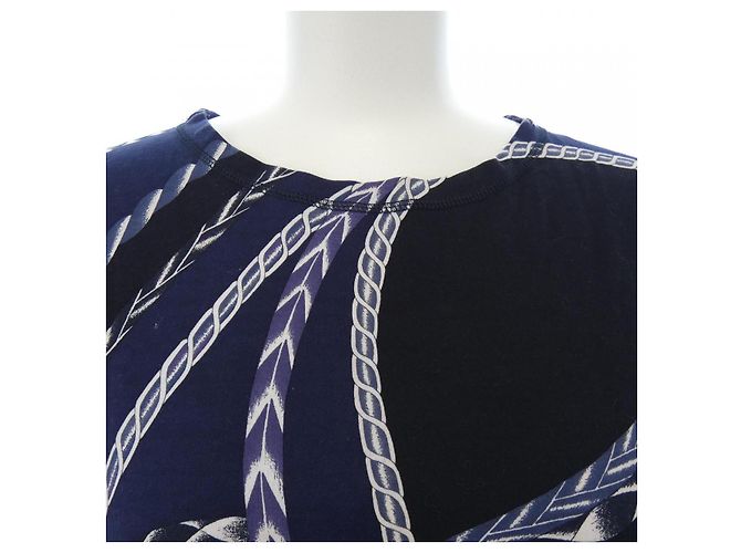Hermès Hermes Baumwoll-T-Shirt Schwarz Weiß Blau Marineblau - Ansicht 5