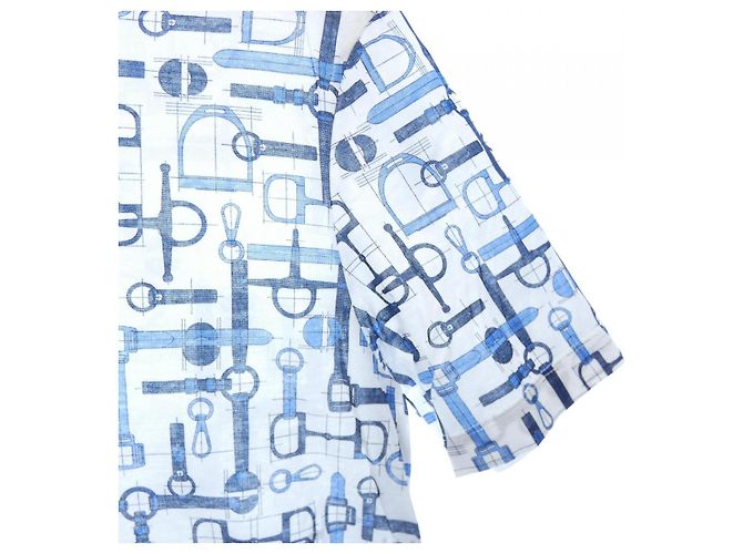 Hermès LABYRINTHE HORSEBIT S T-Shirt Weiß Blau - Ansicht 6