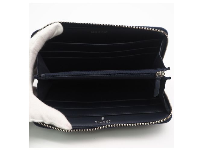 Chanel Camellia Long Wallet aus Navy-Lammleder Marineblau - Ansicht 9