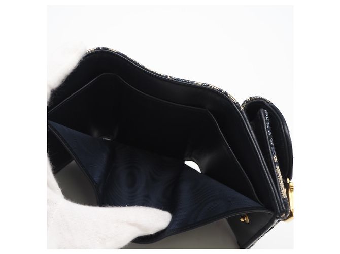 Cartera Compacta Christian Dior Oblique Jacquard Saddle Beige Azul marino - vista 11