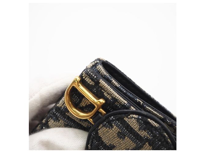 Cartera Compacta Christian Dior Oblique Jacquard Saddle Beige Azul marino - vista 15
