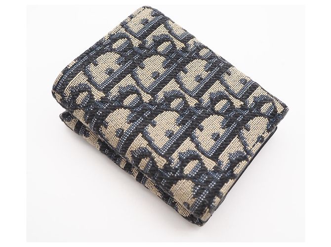 Cartera Compacta Christian Dior Oblique Jacquard Saddle Beige Azul marino - vista 2