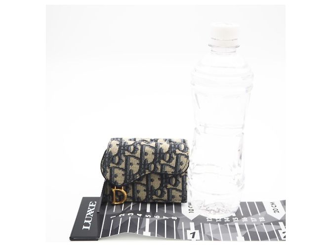 Cartera Compacta Christian Dior Oblique Jacquard Saddle Beige Azul marino - vista 3