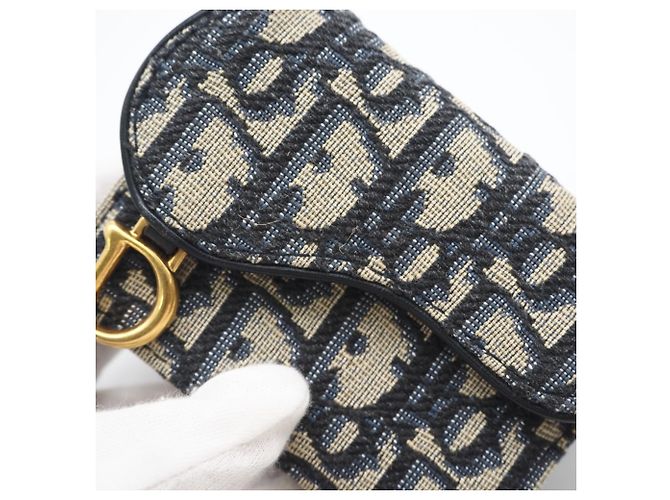 Cartera Compacta Christian Dior Oblique Jacquard Saddle Beige Azul marino - vista 4