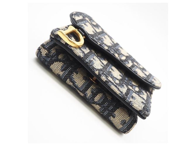 Cartera Compacta Christian Dior Oblique Jacquard Saddle Beige Azul marino - vista 6