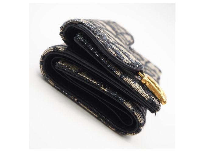 Cartera Compacta Christian Dior Oblique Jacquard Saddle Beige Azul marino - vista 7