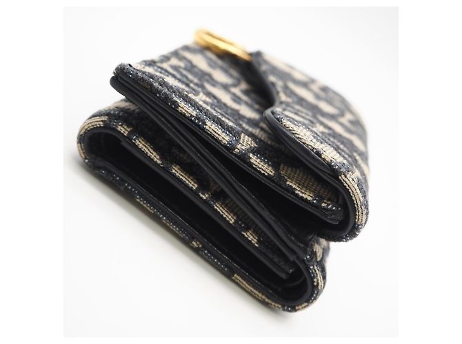 Cartera Compacta Christian Dior Oblique Jacquard Saddle Beige Azul marino - vista 8